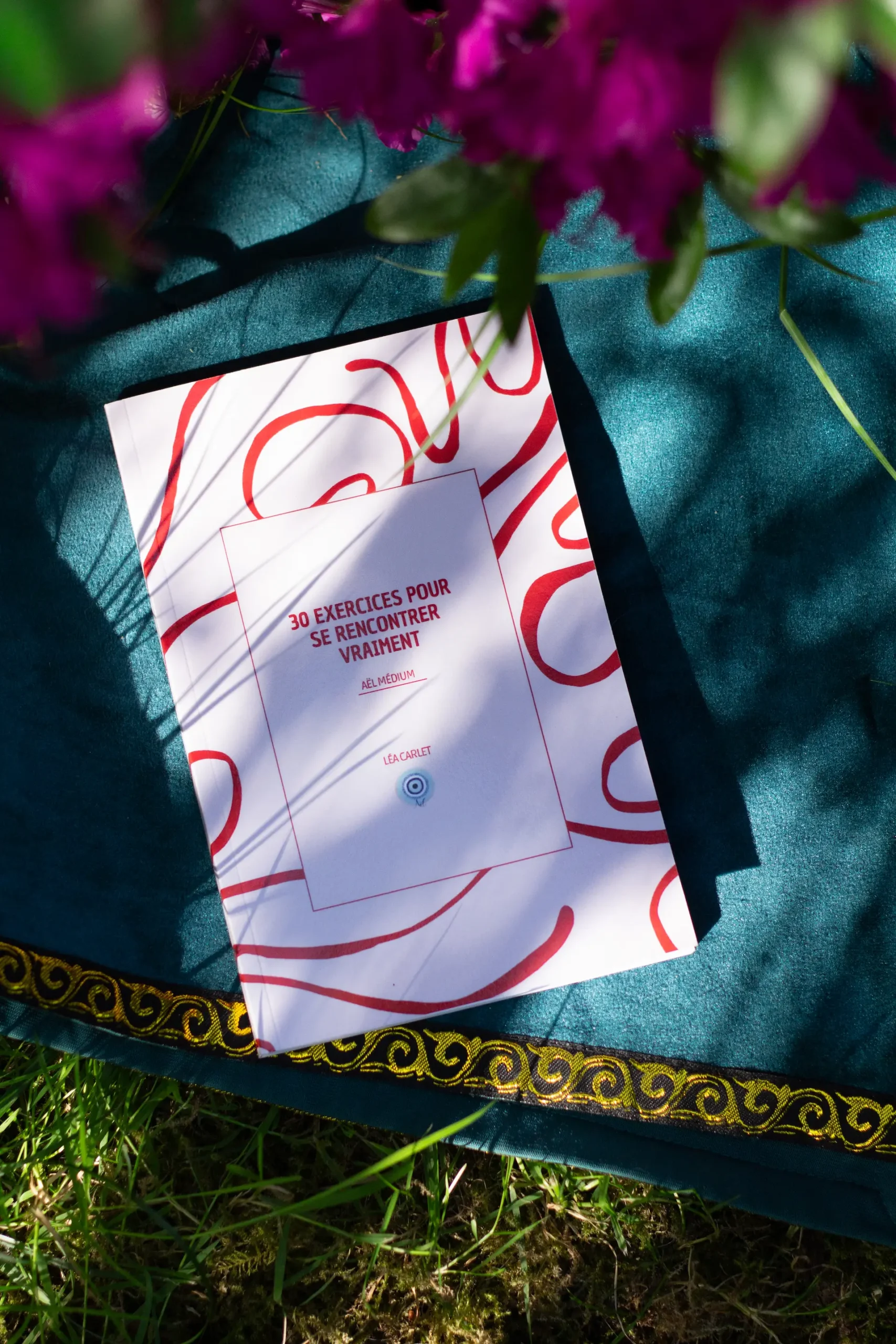 Couverture du livre oracle "La sagesse des pages" de Léa Carlet, sur fond de ciel rose et violet